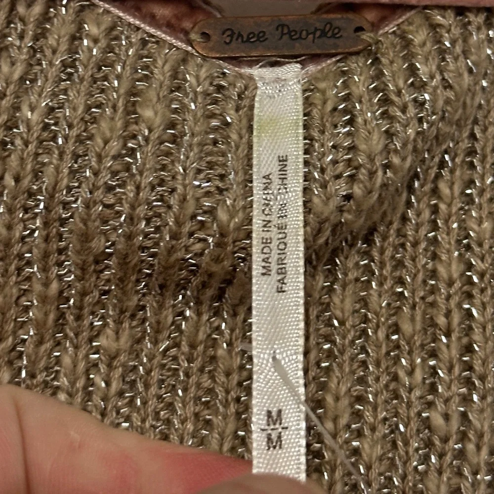 Free People Celestial Knit Bell Sleeve Metallic & Velvet Sweater M